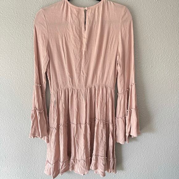 ShowPo Ask Me Later Shirred Bust Bell Sleeve Fit and Flare Boho Dress Mocha 12 - Picture 2 of 10